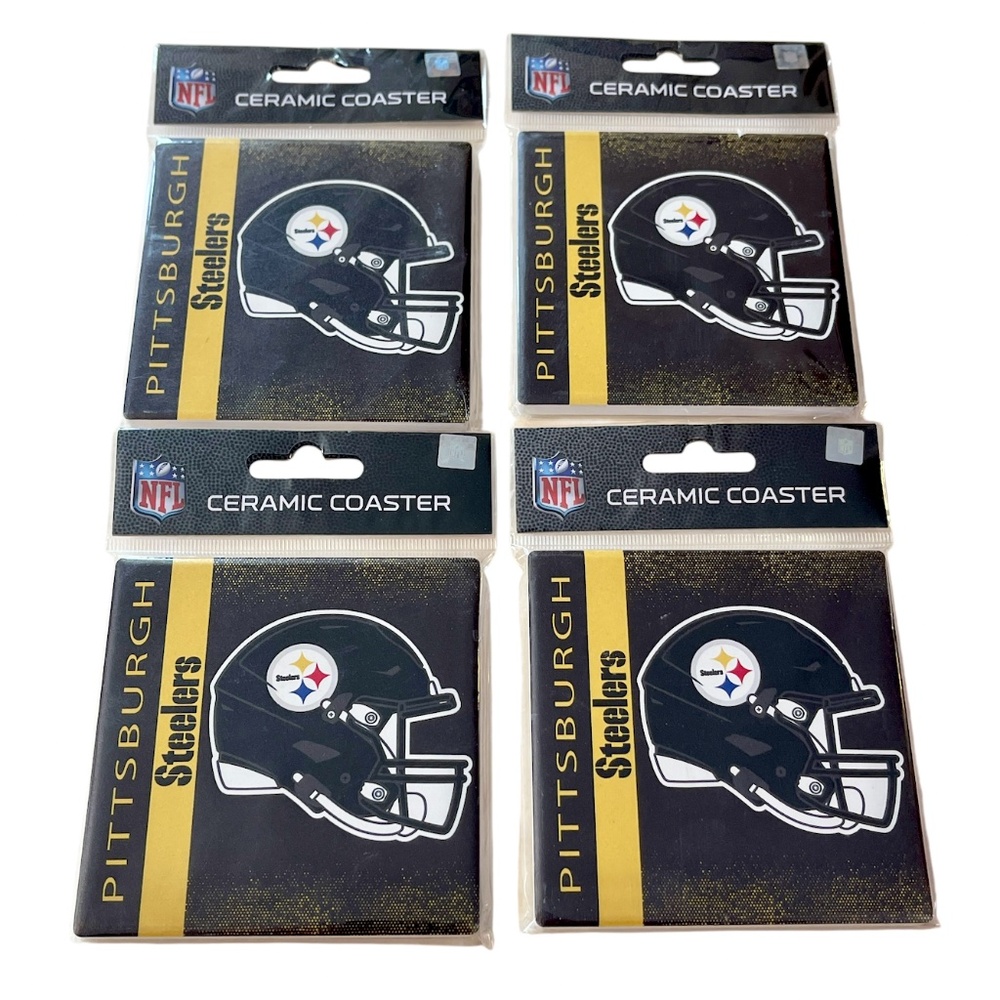 Pittsburgh Steelers NFL Helmet Logo Ceramic Coasters Lot Set of 4 New in Package